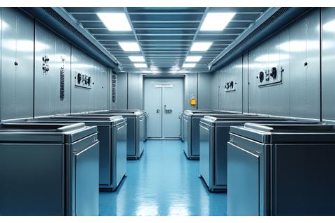 Interior shot of a well-organized fishing vessel's hold, featuring insulated catch storage bins and processing equipment, ready for offshore trips.