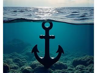 Illustration of a robust anchor holding a ship steady in stormy seas, symbolizing risk mitigation and security in maritime operations.